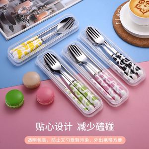 <b>Camping</b> <b>Storage</b> <b>Box</b> Travel Stainless Steel Silverware With Portable Cutlery Set Ceramic Handles - Product Image 2