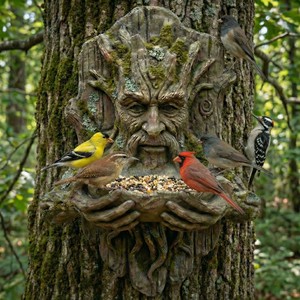 Mangeoire à oiseaux fantaisie en forme d'homme-arbre, sculpture en résine <span class=keywords><strong>Greenman</strong></span> avec bol portable pour l'extérieur, le jardin, l'attraction de la faune. - Product Image 3