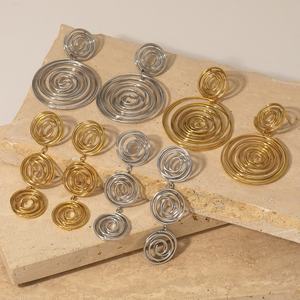 Trendy Waterproof Gold PVD Plated Stainless Steel Hoop <b>Earrings</b> Big Round Spiral <b>Drop</b> Statement Fashion for Party - Product Image 6