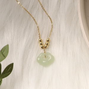 Longevity Lock Necklace Hetian Jade Pendant Gold Chain Women's Clavicle Jewelry Everyday Wear - Product Image 4