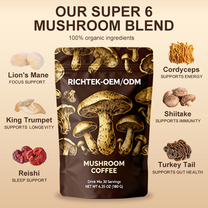 6 trong 1 nấm Cà Phê Đông Trùng Hạ Thảo sư tử của bờm <span class=keywords><strong>Shiitake</strong></span> Vua trumpet Thổ Nhĩ Kỳ đuôi Reishi MCT dầu cà phê - Product Image 3