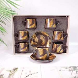 Superior Ceramic Coffee <b>Cup</b> and Saucer <b>Set</b> Color Glaze Matte 12 <b>Cups</b> Saucer Tea <b>Cups</b> <b>Set</b> of 6 With Gift Box - Product Image 3