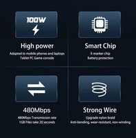 Kabel pengisi daya USB C ke C 100W, kabel Data pengisian cepat tipe-c, kabel pengisi daya PD cepat, kabel C ke C 5A e-mark