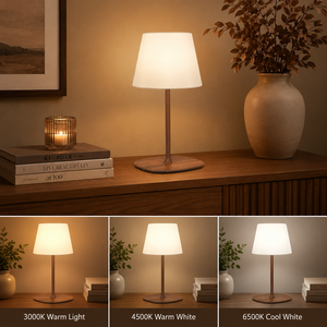 Shower Wooden Table Lamp With Fabric Drum Shade Warm waterproof <b>Light</b> For Bathroom Shower Area Waterproof Design - Product Image 2
