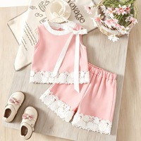 Ensemble gilet et short pour filles avec dentelle et nœud, tenue décontractée d'été pour la plage, vêtements confortables pour enfants