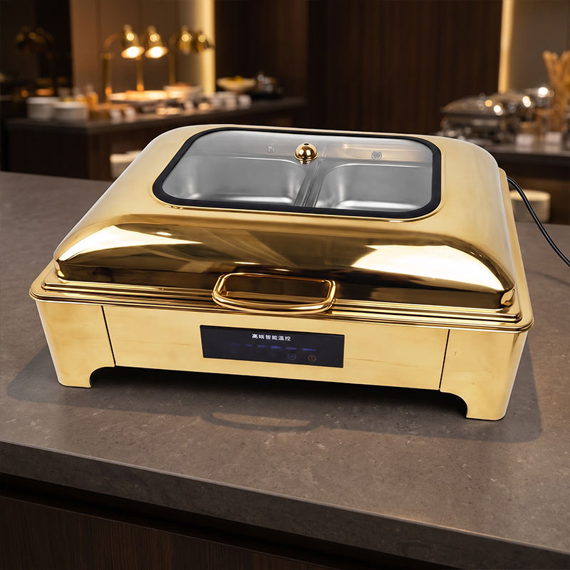 Gold Electric Chafing Dish Stainless Steel Buffet Stove Glass Lid Food ...
