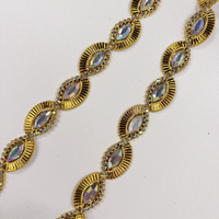Ruban décoratif en dentelle pour vêtements, plaqué argent et or, avec strass en plastique acrylique, pour costumes de carnaval et projets DIY (vente en gros)