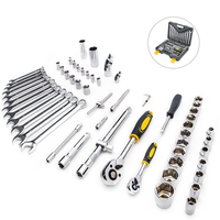 Kit d'outils mécaniques de réparation automobile double usage 61 pièces, jeu de douilles à cliquet en acier avec finition plaquée, pour utilisation sur rampe d'atelier