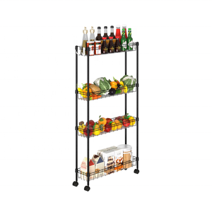 Chariot de rangement utilitaire mobile en fil métallique Chariot de rangement mince Chariot de cuisine étroit à 4 niveaux <span class=keywords><strong>sur</strong></span> roues pour les petits espaces - Product Image 1