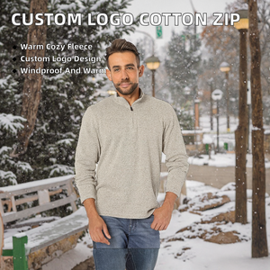 Sweat-shirt polaire uni en polyester/coton pour homme, col montant, fermeture éclair quart de tour, avec impression de logo personnalisée, idéal pour l'hiver - Meilleur prix - Product Image 2