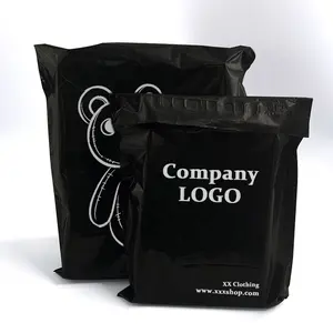 Bolsa de mensajería negra con impresión de logotipo personalizado, embalaje de ropa, sobre de poliéster, correo postal