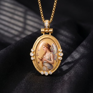 Collier en laiton plaqué or avec pendentif Eros Psyche, mythologie grecque romantique, zircon et émail artisanal, bijoux de la Saint-Valentin, vente en gros - Product Image 5