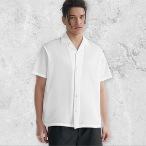 Hot Wholesale Summer Casual V-Neck White <b>Button</b> <b>up</b> Breathable Quick Dry <b>Short</b> <b>Sleeve</b> Textured Oversize Men Shirt - Product Image 4