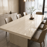 Plan de travail de cuisine moderne en pierre frittée beige de haute qualité, finition polie, aspect travertin beige