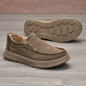 Mocassins en cuir véritable pour hommes, bout rond, à enfiler, semelle souple, semelle intermédiaire en EVA, semelle extérieure en caoutchouc, chaussures décontractées toutes saisons - Product Image 2