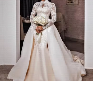 Vestidos de Novia Africanos 2 en 1 Personalizados, Estilo Sirena, con Cuello Alto, Vestidos de Novia Árabes Sexys, Mangas Largas, Encaje, Robe De Mariée - Product Image 3