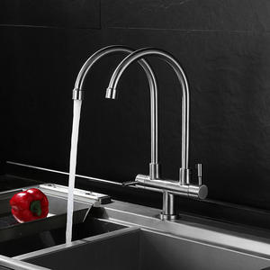 304 Stainless Steel Single-hole <b>Brushed</b> Nickel-colored Double-bent Pipe Single Cold Kitchen Faucet - Product Image 3