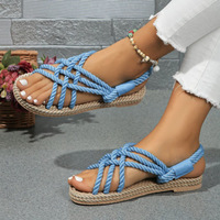 Sandales Romanesque en lin tissé polyvalentes style influenceur pour femme, collection automne 2026, nouvelle arrivée, qualité export, grandes tailles, décontractées