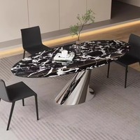 Table à manger ovale en marbre noir de style moderne, en pierre naturelle, grand marbre antique, pour restaurant, mobilier de salle à manger, usage domestique