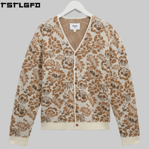 Cardigan Jacquard Personnalisé en Cire pour Homme, Motif Floral Crème, Col en V, Boutonné, Streetwear, Pulls pour Homme, Fabricants en Gros - Product Image 4