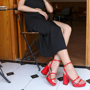 Sandalias de Plataforma con Tiras y Tacón Alto <span class=keywords><strong>para</strong></span> Mujer, Sandalias de Tacón Alto con Punta Abierta Cuadrada, Dos Tiras y Correa de Tobillo con Hebilla - Product Image 6