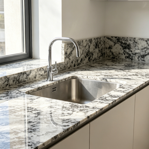 Dalle de granit blanc Alaska naturel poli UNION Premium moderne, découpée sur mesure, légère et durable pour cuisine et salle de bain - Product Image 4