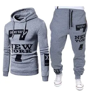 Outdoor Men's 2Pcs Casual Print Letter New York Sweat Sets Sports Suit Tracksuit Sweatshirt Sweatpants Man Sweatsuit
