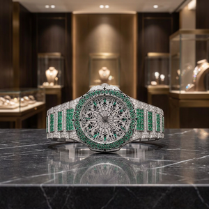 Luxury Unisex Silver Square <b>Watch</b> Emerald Diamond Dial Analog Quartz Movement Glass Waterproof Custom <b>Iced</b> Quartz Buckle 40mm - Product Image 1