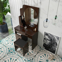 Coiffeuse moderne avec miroir, meuble de rangement, coiffeuse de maquillage, coiffeuse de chambre marron, Offre Spéciale
