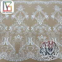Nouveau tissu en dentelle perlée pour mariée, tissu en dentelle française, tissu en maille, tissu en dentelle à sequins, tissu en dentelle à perles, tissu en dentelle florale 3D pour robe de mariée de luxe