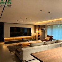 Mueble de TV Flotante SLS de Lujo con Diseño de Listones y Retroiluminación Ambiental para Decoración de Alta Gama