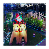 Décoration de jardin de Noël gonflable en polyester avec rennes tirant un traîneau, Père Noël et boîte cadeau, éclairée par LED, style festif
