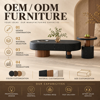 Ensemble de table basse Valet Platter Ellipse avec tiroir coulissant et corps en imitation bois pour les salons compacts et les appartements urbains