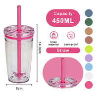 Bouteille d'eau en plastique tendance 2025 de 450 ml avec paille, mignonne, réutilisable, anti-fuite, portable pour l'été