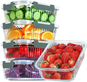 LeHe-New Products For 2024 Striped Glass Crisper Lunch Box Glass Food Container Microwave And Oven Safe