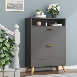 Free Standing <b>Shoe</b> Organizer With 2 Flip Drawers for Entryway, Narrow 3 Tier Entryway Hidden <b>Rack</b> Doors KEYA-P4 Free Standing Sh - Product Image 3