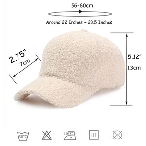 Casquette de baseball 6 panneaux en fausse fourrure d'agneau pour femme, style Teddy-Fleece, respirante/imperméable, personnalisable, chaude pour l'hiver, style Hip-Hop, <span class=keywords><strong>moins</strong></span> chère - Product Image 2