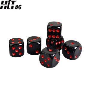 Dés en acrylique à 6 faces HTDC03, coins arrondis, noirs avec points rouges, dés DND pour la vente en gros - Product Image 2
