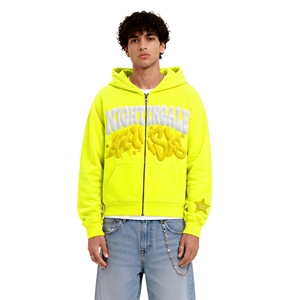 <b>Pink</b> French Terry Zip Up <b>Hoodie</b> 3D Puff Print Men Custom Logo Pullover Sweatshirt Streetwear - Product Image 6