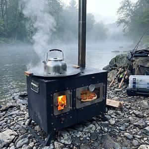Poêle à bois multifonctionnel d'extérieur avec four à pizza intégré et plaque <span class=keywords><strong>de</strong></span> cuisson BBQ, poêle <span class=keywords><strong>de</strong></span> tente portable pour le camping et les rassemblements - Product Image 5