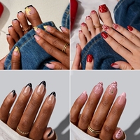 Faux Ongles Courts Amande 32 Pièces en Gel Souple, Motif Cerise Léopard 3D, French Manucure Rose, Faits à la Main, à Presser, Vente en Gros