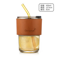 Tasses à café en verre ambré vintage avec couvercle et paille, personnalisables avec logo, populaires, créatives, portables, avec étui en cuir, pour restaurant