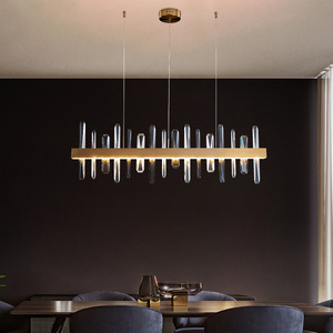 Lustre suspendu LED moderne et simple en forme d'arête de poisson irrégulière en cristal <span class=keywords><strong>K9</strong></span>, luminaire linéaire de luxe pour longue table à manger - Product Image 1