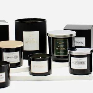 10oz 410ML Luxury bulk empty candle jar with lid Gloss black glass jar for scented candles