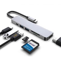 Adaptateur Hub USB Type C 6 en 1 avec lecteur de carte multiport 4K tout-en-un, lecteur USB3.0 TF PD pour accessoires informatiques PC