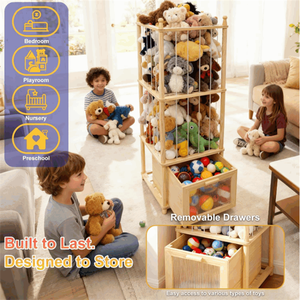 Organisateur de zoo en bois à <span class=keywords><strong>thème</strong></span> de Noël, décoration en bois à faire soi-même, rangement pour animaux en peluche avec tiroir à vue dégagée - Product Image 3