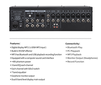 Console audio professionnelle double DSP 99 effets 12 canaux RK1202FX, mixeur analogique en rack, Bluetooth, affichage LED de niveau indépendant, entrée SPLIT