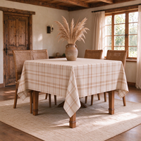 Nappe à carreaux beige style ferme, 100% polyester, linge de table rustique pour la salle à manger, les réunions de famille et la décoration d'événements champêtres