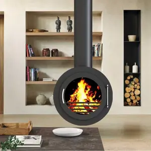 法式悬挂式壁炉天花板安装木煤炉现代室内加热器
