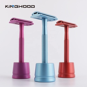 Afeitadora de seguridad para mujer, maquinilla de afeitar de Metal y acero inoxidable, respetuoso con el medio ambiente, con soporte - Product Image 2